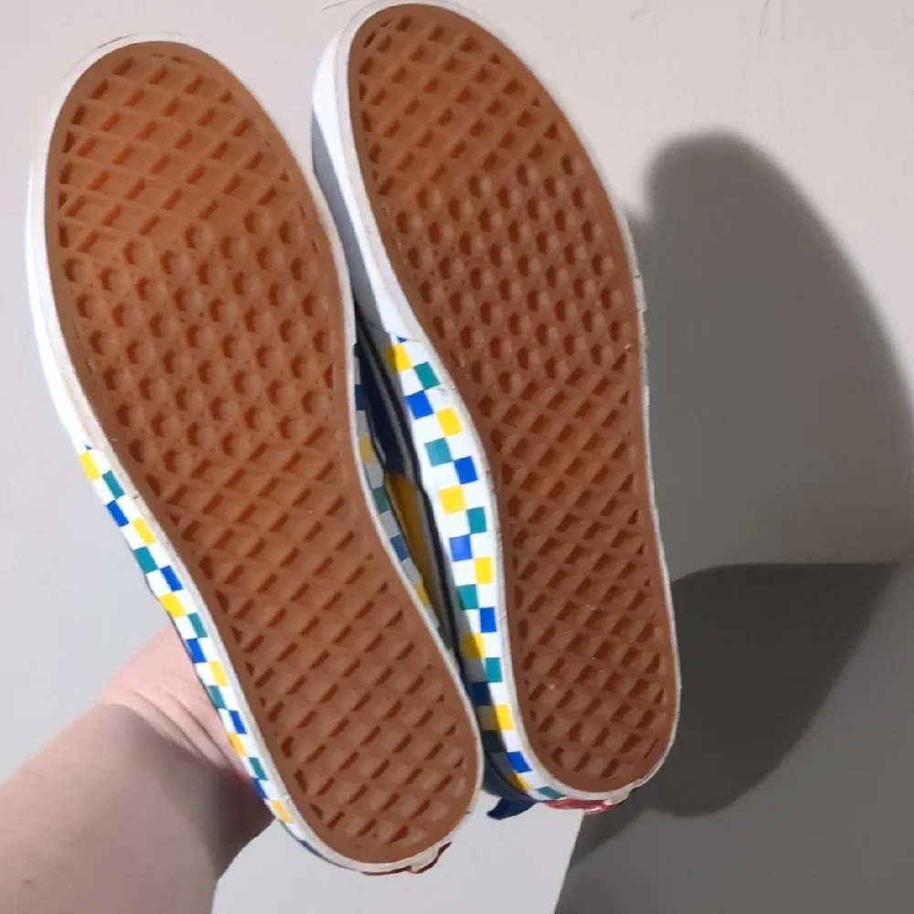 Vans Kids Slip-On Sneakers Blue Green Yellow Size 7 Skate Shoes